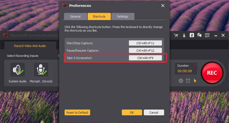 Aiseesoft screenshot hotkey