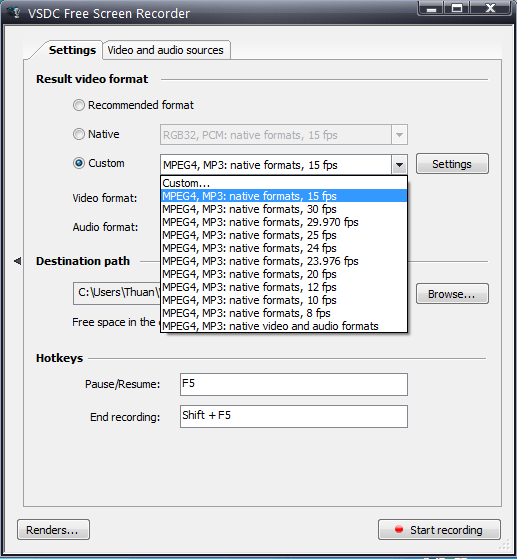 VSDC free screen recorder interface