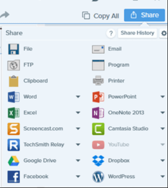 Snagit Sharing option