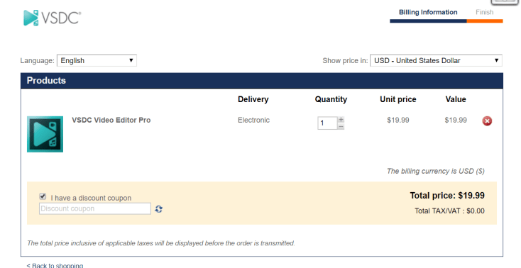 VSDC coupon code payment