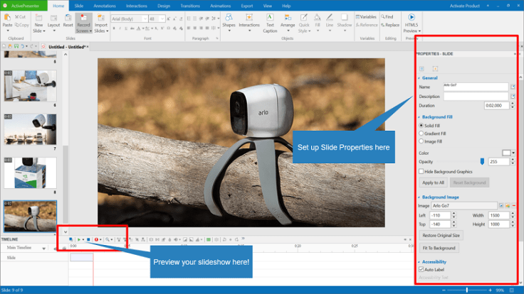 Set up and preview slideshow