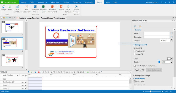 ActivePresenter working area