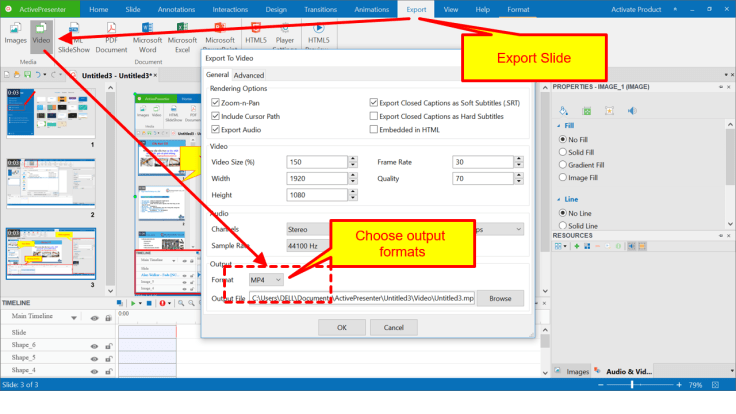 Export slides to video