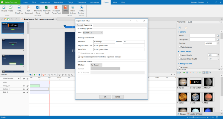 Export e-learning course in SCORM 1.2 or SCORM 2004 with ActivePresenter