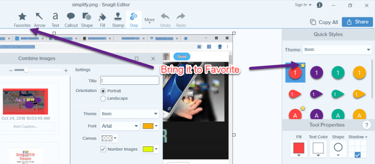 Snagit 2019 allows you to add your frequent tools to Favorite folder.