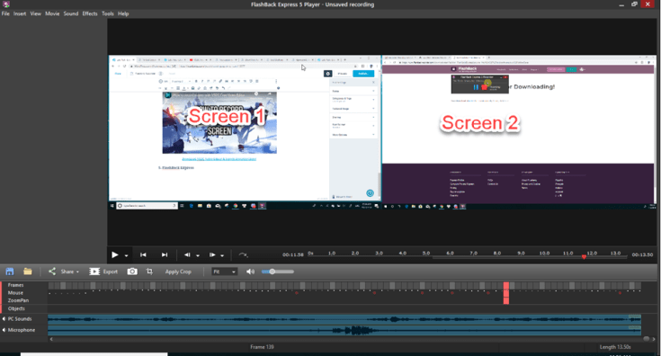 FlashBack Express lets you record both monitor at the same time.