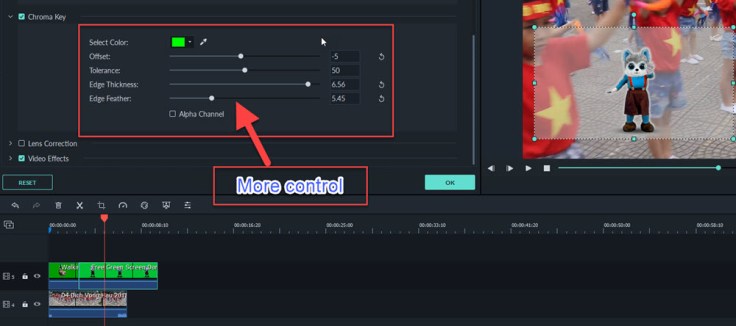Filmora 9 More control Chroma key