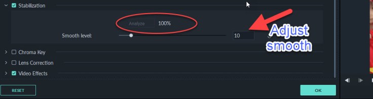 Filmora 9 remove Camera shake
