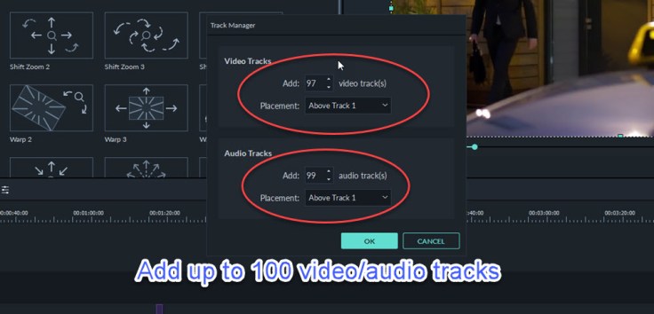 Add 100 video tracks in Filmora 9
