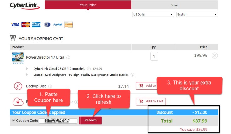 Apply Coupon Code at Cyberlink Store