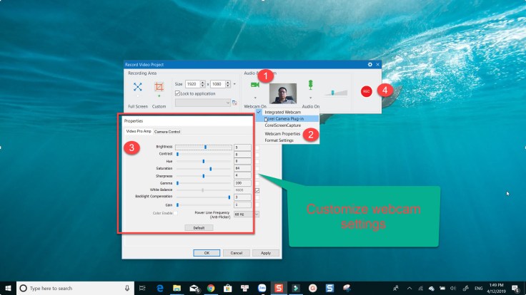 Record webcam using ActivePresenter