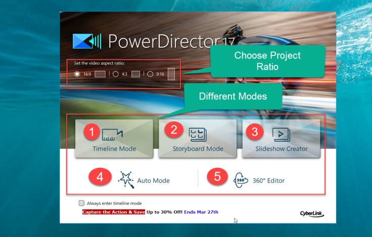 PowerDirector 17 Starting Screen