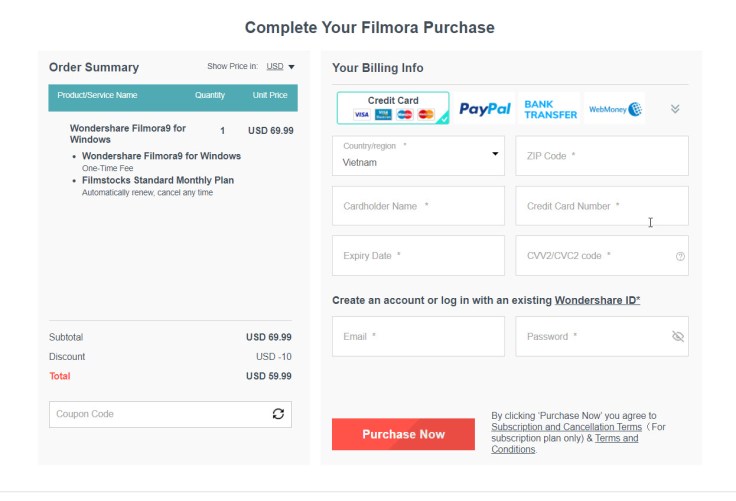 Filmora Purchase Page