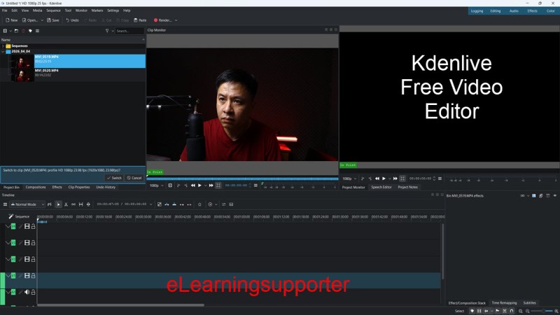 Kdenlive editing workspace